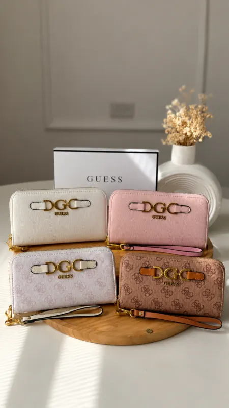 جزدان - Guess مقاس كبير / شامل علبة الشركة مع سحاب داخلي للفراطة