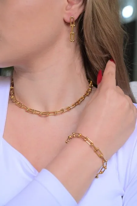 طقم سنسال مع اسواره مع حلق تيفاني لون ذهبي
