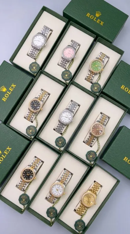ساعة - ROLEX ستاتي زرقون وسط / شامل علبة الشركة وكيس #8
